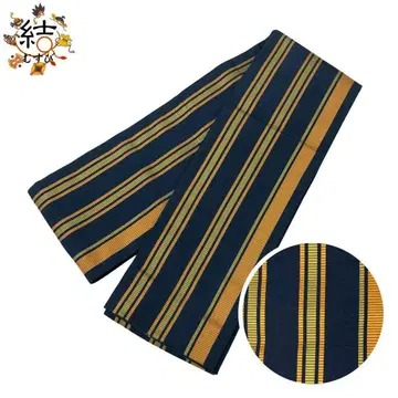 MO-3465 치쿠젠 원조 하카타오리 반폭 오비 세로 줄무늬 네이비 컬러