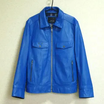 상태 양호 FOR TIME 가죽 자켓 블루 안쪽 체크 무늬 XL