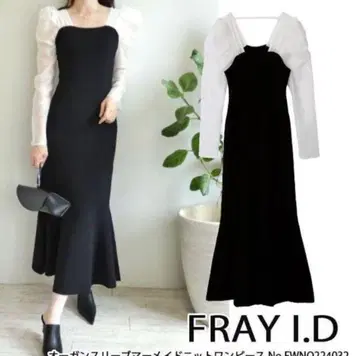 프레이 아이디 머메이드 니트 원피스 블랙 화이트