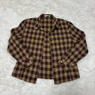 브라운 체크 라메 믹스 테일러드 자켓