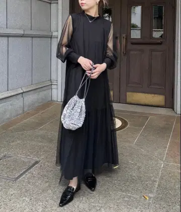 [ 포멀 원피스 ] 튤 하이넥 원피스