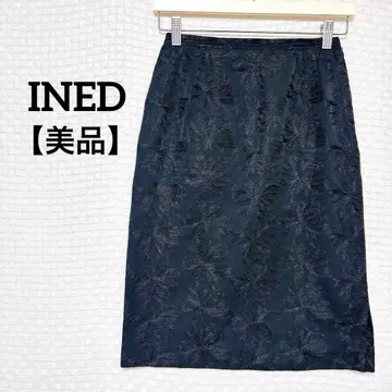 이네드 INED 자수 타이트 스커트 블랙 꽃무늬 일본제 고급