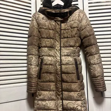 데시구알 베이지 프린트 충전솜 다운 코트