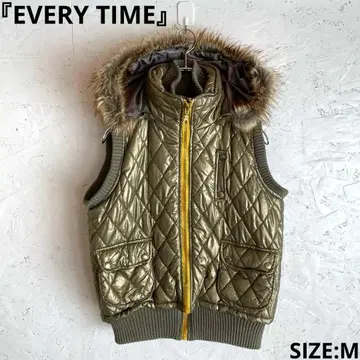 Y2K [EVERY TIME] 후드 부착 다운 베스트 글리터 퍼 부착 M