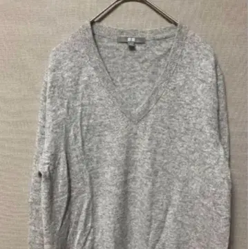 유니클로 캐시미어 V넥 니트 (L) 심플 그레이 무지 고급 촉감 좋음