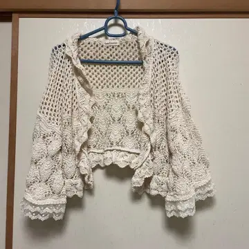 아이보리 레이스 뜨개질 가디건