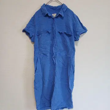 J.CREW 선명한 블루 린넨풍 반팔 원피스 사파리 워크 스타일