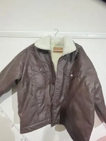 BONLECILL 보아 부착 가죽 자켓 브라운