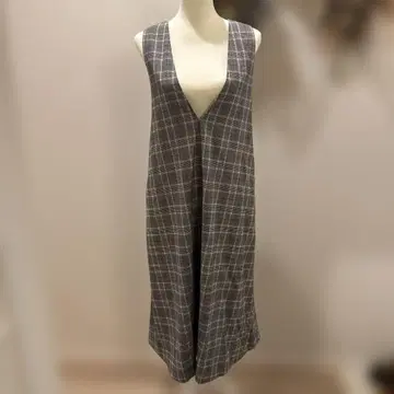 슬리브리스 롱 원피스 그레이 계열 체크