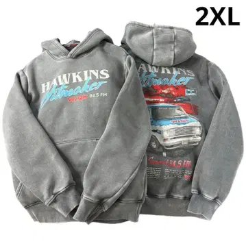 기묘한 이야기 WSQK 라디오 빈티지 가공 후드티 속기모