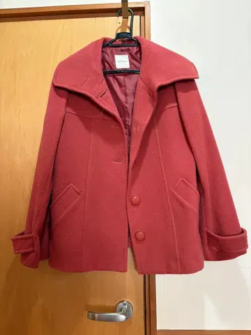 싱글 버튼 피 코트 코랄 오렌지 울 사이즈 40