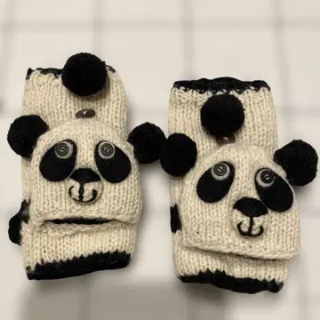 팬더 디자인 니트 핑거리스, 손가락 커버 있음 장갑