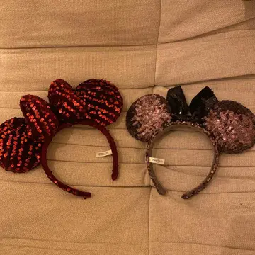 [ 할인 ] 디즈니 스팽글 인조 모피 미니 머리띠 빨간색