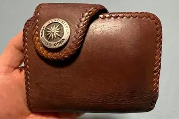 saad 다크 브라운 뜨개질 가죽 천연 가죽 이단 접이식 지갑