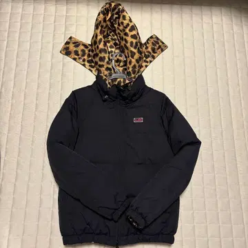 x-girl 리버서블 다운 자켓 블랙 레오파드 무늬