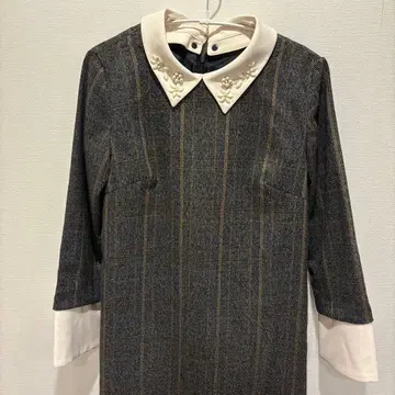 JILLSTUART 체크 무늬 미니 원피스 긴팔 7부 소매 질스튜어트