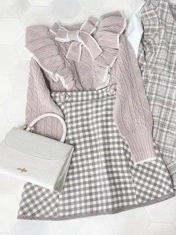 evelyn 리본 케이블 니트 허리 펄 스커트 SK 2세트