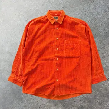 빈티지 코듀로이 셔츠 오렌지 두꺼운 원단 면 100% 긴팔 구제 의류