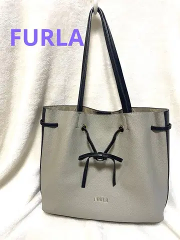 FURLA 토트백 바이컬러 리본 복조리