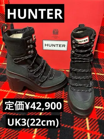 HUNTER 헌터 익스플로러 미드 레이스업 가죽 힐 부츠