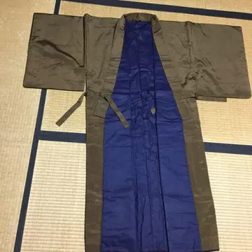 [새상품급] 앤티크 순수 실크 남성용 탄젠 면입기모노 카키마키 한텐