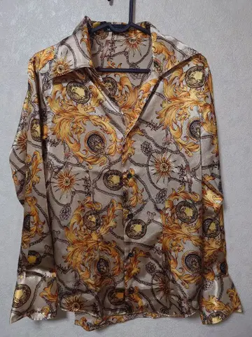 BLACK VARIA 긴팔 셔츠 새틴 셔츠 올 패턴 남성용 M