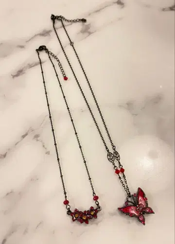 ANNA SUI 버터플라이 목걸이 플라워 목걸이 2세트