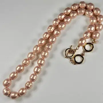 MONET 모네 모조 진주 목걸이 핑크 손뜨개 골드