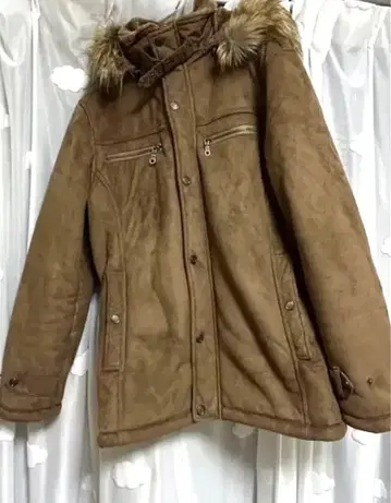 남성용 무스탕 자켓 코트 퍼 포함 스웨이드 브라운 카멜