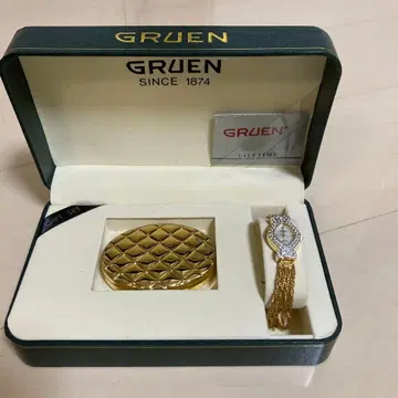 GRUEN 골드 컴팩트 거울 포함 시계 기프트 세트