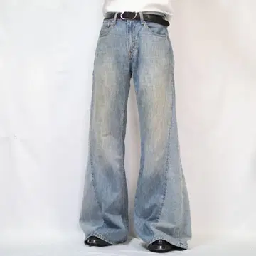 [ 리메이크 ] 재구축 벨보텀 루즈 플레어 데님 와이드 배기 그런지