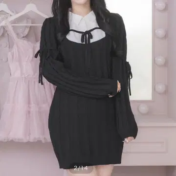 pium 레이어드 니트 케이블 원피스