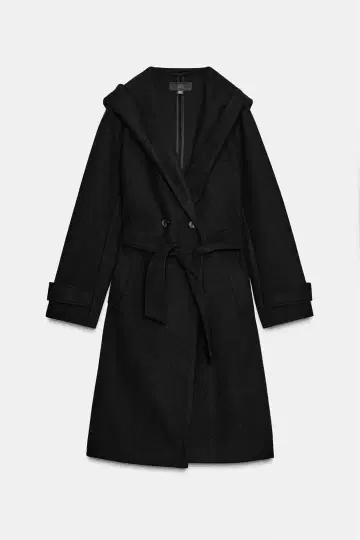 ZARA 소프트 후드 부착 코트 블랙