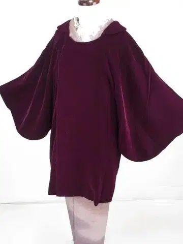 레트로! 벨로아 와인 컬러 카라 달린 통소매 롱 코트 90cm 화장 65