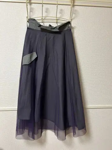 퍼플 롱 스커트 플레어 스커트 쉬폰