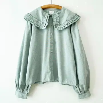 새상품급 merry jenny 프릴 컬러 퍼프 슬리브 블라우스 빅 컬러