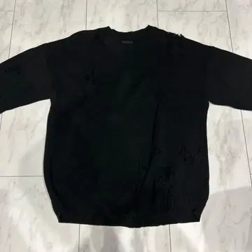 DANKE SCHON 블랙 니트 스웨터 데미지 가공