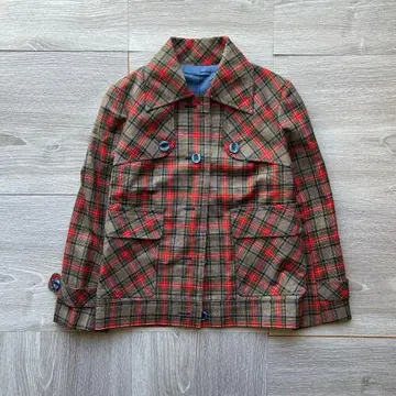 빈티지 타탄 체크 패턴 카라 부착 멀티 컬러 자켓