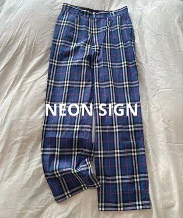 새상품급 neon sign 체크 팬츠 블루 36