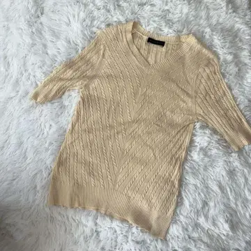 다마 컬렉션 니트 반팔 S 아이보리 실크 100% 얇은 소재