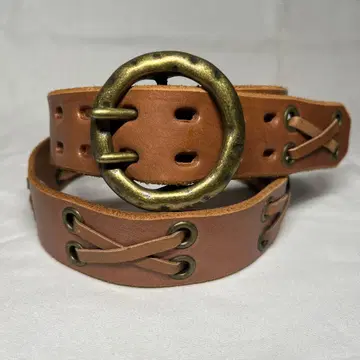 천연 가죽 펀칭 스터드 벨트 브라운 레더