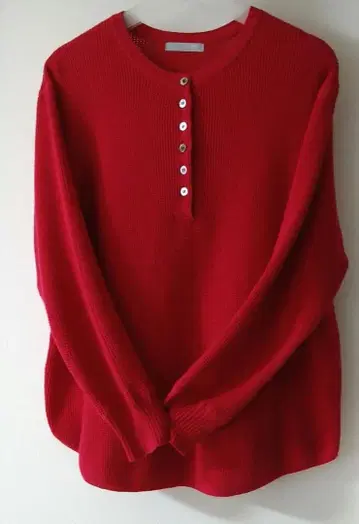 deux c 코튼 캐시미어 니트 헨리넥 긴팔 풀오버 레드