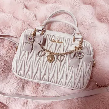 LIZLISA 퀼팅 리본 참 미니백 핑크