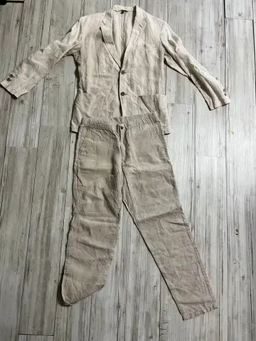 MUJI 프렌치 린넨 자켓, 팬츠 세트 베이지