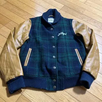 MILKFED. 울 가죽 소가죽 체크 바시티 자켓 아우터