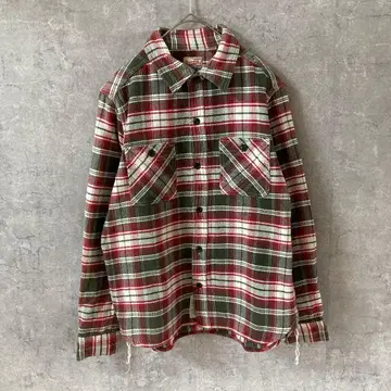 90s Houston 플란넬 셔츠 긴팔 고양이 눈 버튼 M 사이즈 체크