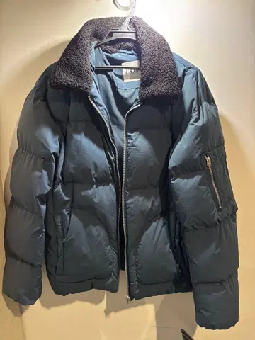 ZARA 보아 카라 부착 다운 자켓 L 다크 블루