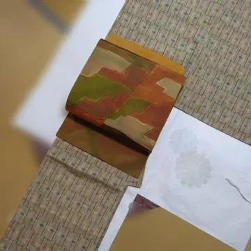 기모노(쓰무기)와 오비 세트 2점 순수 실크