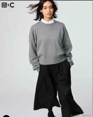 유니클로C 스무스 코튼 크루넥 스웨터 그레이 XL
