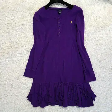 XL 랄프 로렌 튜닉 원피스 홀스 로고 자수 프릴 니트